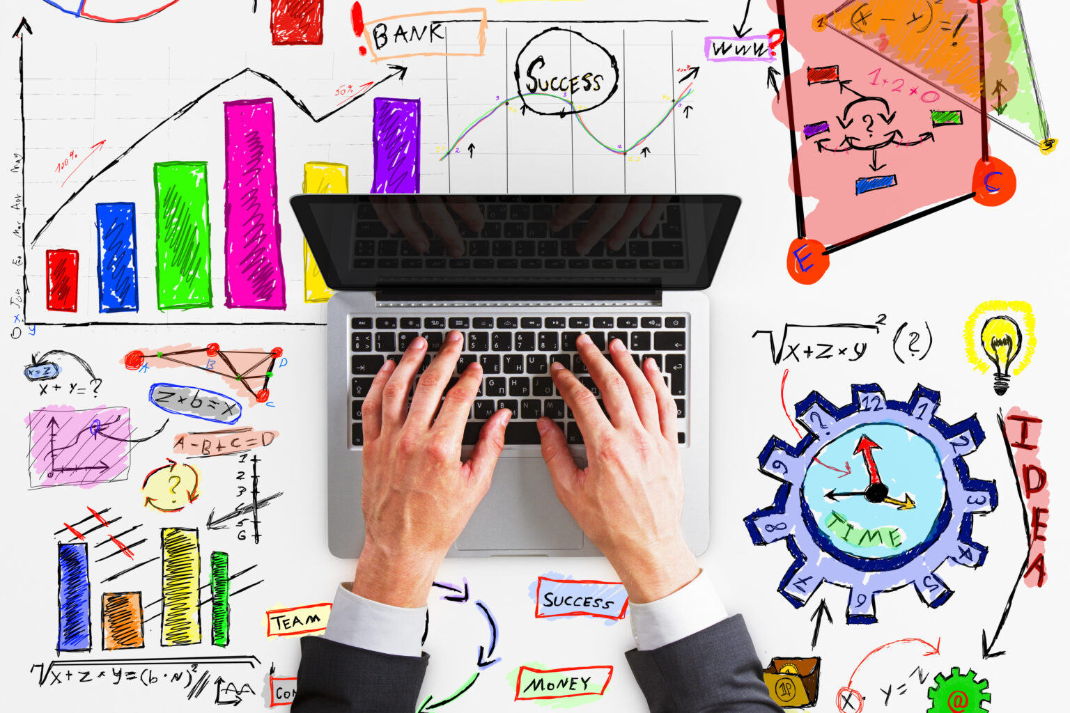 Laptop mit Diagrammen zum Geschäftserfolg